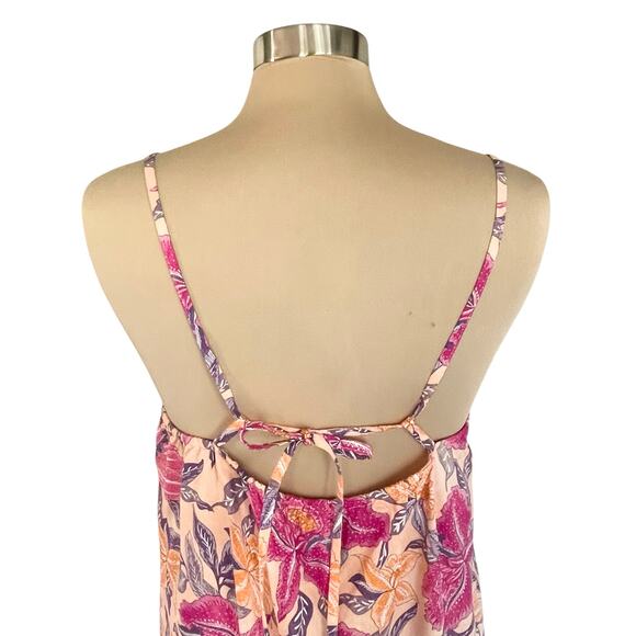 Old Navy Pink & Orange Floral Print Midi Length Sundress Sz MED Tropical Resort - Picture 5 of 10